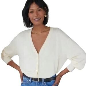 AYR M Wool Blend The Airport V Neck Cardigan Button Closure Cream Ivory